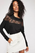 Free People Spring Valley Thermal Top Size Medium Black Lace Yoke