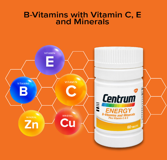 60's Tablets CENTRUM Energy BVitamins and Minerals + Vitamin C & E