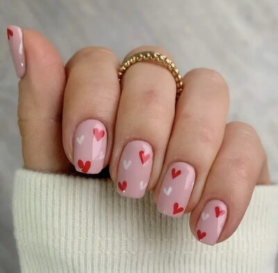 24pcs Pinkish Valentines Day Press On Nails Short Square Fake Nail