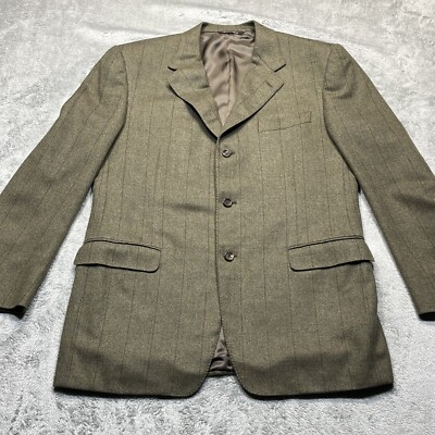 Canali Cashmere Blazer Sport Coat Jacket Size Men's 44 L Herringbone Plaid Green