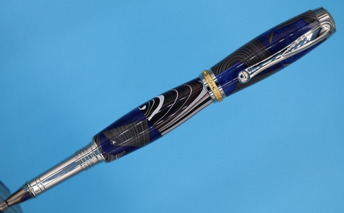 Fordite in Blue on Jr. Statesman Postable Rollerball Pen in Palladium & 22k Gold - 第 1/10 張圖片