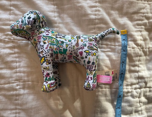 Victoria Secret Pink Plush Dogs x2 Stuffed Animal Pink/White Striped + Graffiti - Picture 11 of 12