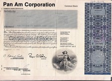 Stock certificate Pan Am - Pan American World Airways + document 1980's