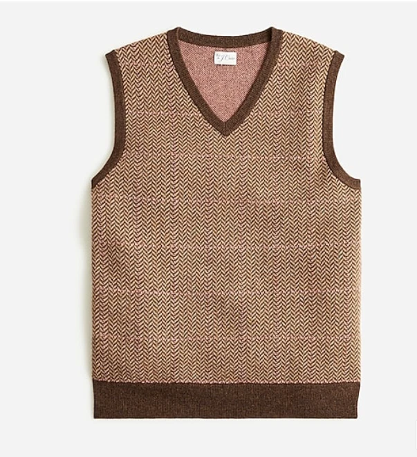 NWT J.CREW $158 Wool-blend herringbone sweater-vest, Hthr Praline Brown, Sz XL