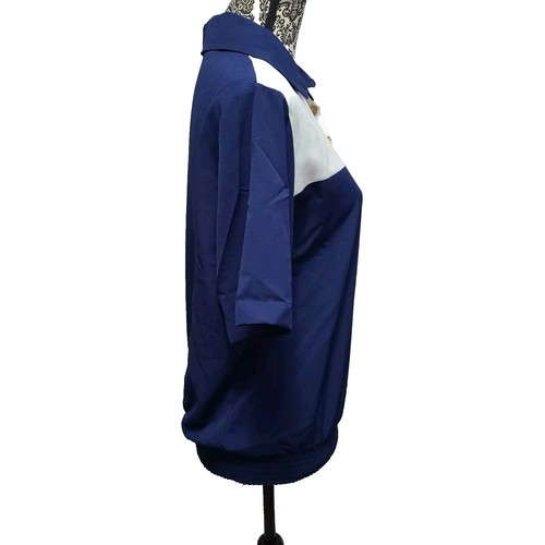 Nikki Boat Top Size M Anchor Nautical Gold Buttons Navy Blue Seersucker New - Picture 15 of 17