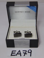 Geoffrey Beene Silvertone Cufflinks In Box  Medal Man Polished Black Stainless