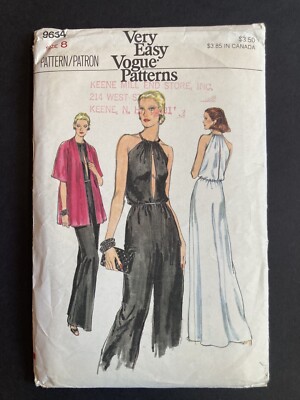 1970s Palazzo Party! Daring Vogue 9634 Keyhole Halter Jumpsuit Pantdress UCFF