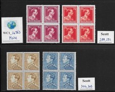 WC1_14963. BELGIUM. Blocks of 1936-1951 KING LEOPOLD stamps. MNH
