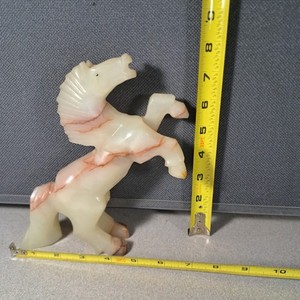 Vintage Hand Carved Solid Onyx Stone Raring Horse Sculpture 7.75x6.75#5262L526