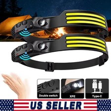 COB LED Headlamp USB Rechargeable Headlight Bar Head Band Torch Work Light 6000K