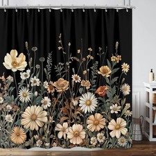 GOAOK Vintage Boho Floral Shower Curtain, Cute Retro Bohemian Flower Botanical
