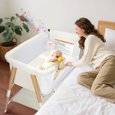 Baby Bassinet Bedside Sleeper Crib w/ Music Toy, Height Adjustable, Travel Bag
