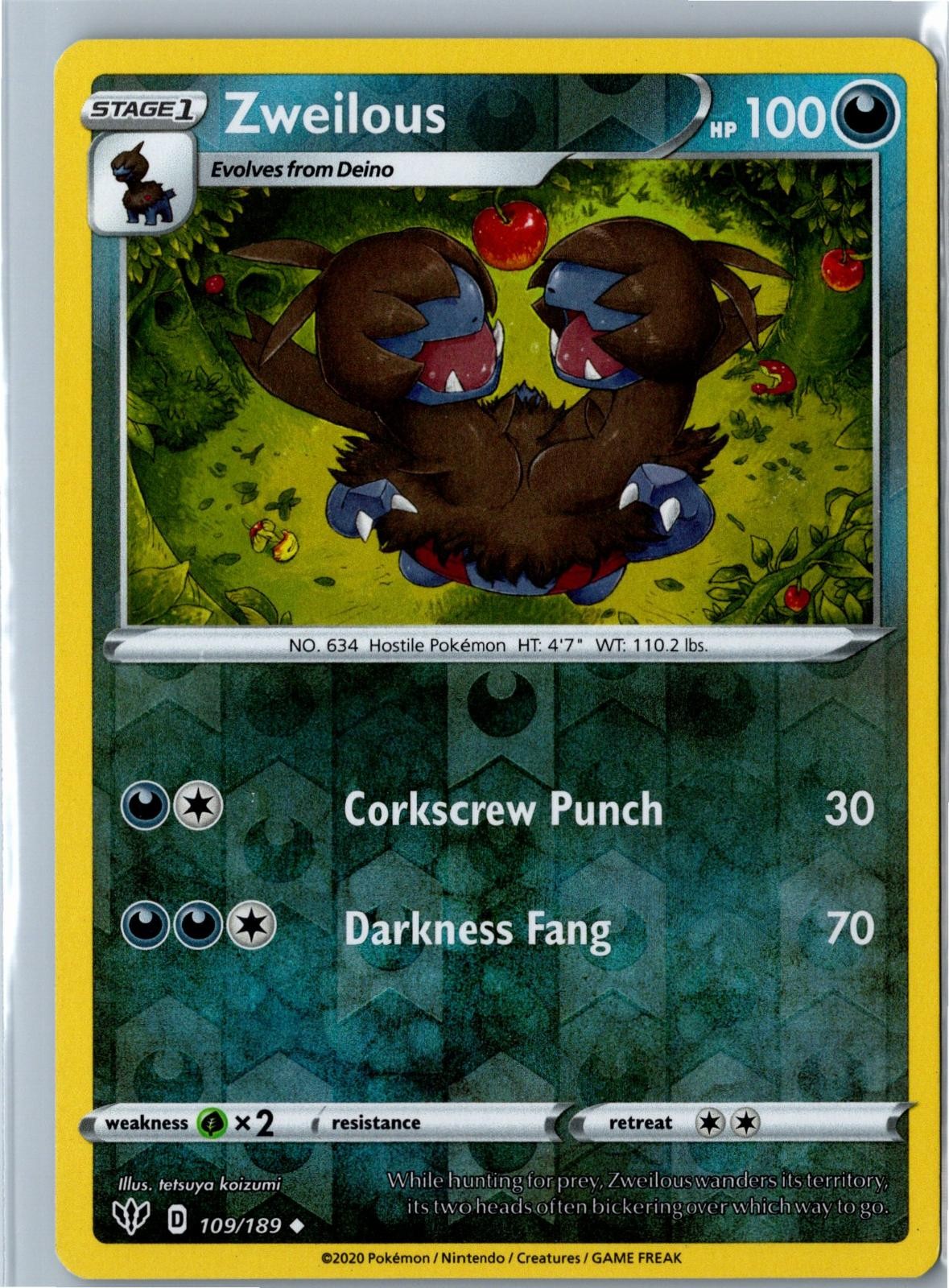 Pokemon Card - Zweilous - Darkness Ablaze - 109/189 - Uncommon Reverse Holo - NM