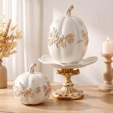 2 Pcs White Pumpkins Fall Decor Resin Halloween Rustic Pumpkin