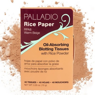 Palladio Rice Paper Facial Tissues for Oily 40 Count (Pack of 1), Warm Beige