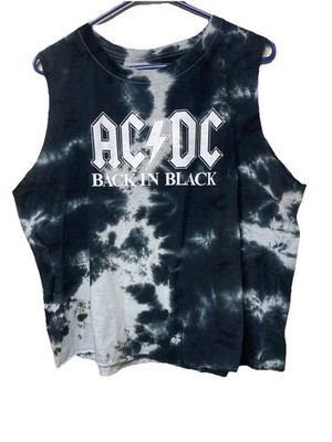 AC/DC Back In Black Crop Band Shirt Hell s Bells Size 1X Cut Off Sleeves Tie Dye