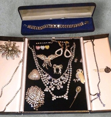 16 Pc Rhinestone Jewelry Lot Monet Brooch Necklaces Earrings Pins Bracelet