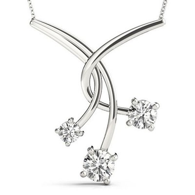 3 Stone Pendant VS F 0.50-0.95 Carat Lab Grown Round Cut Diamond 14K White Gold