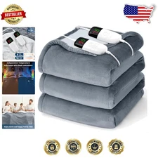 Heated Blanket Queen Size 84x90" Dual Control, 10 Levels, Cozy Flannel