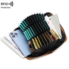 Leather Credit Card Holder Wallet for Women RFID Large Capacity Zipper Card Case