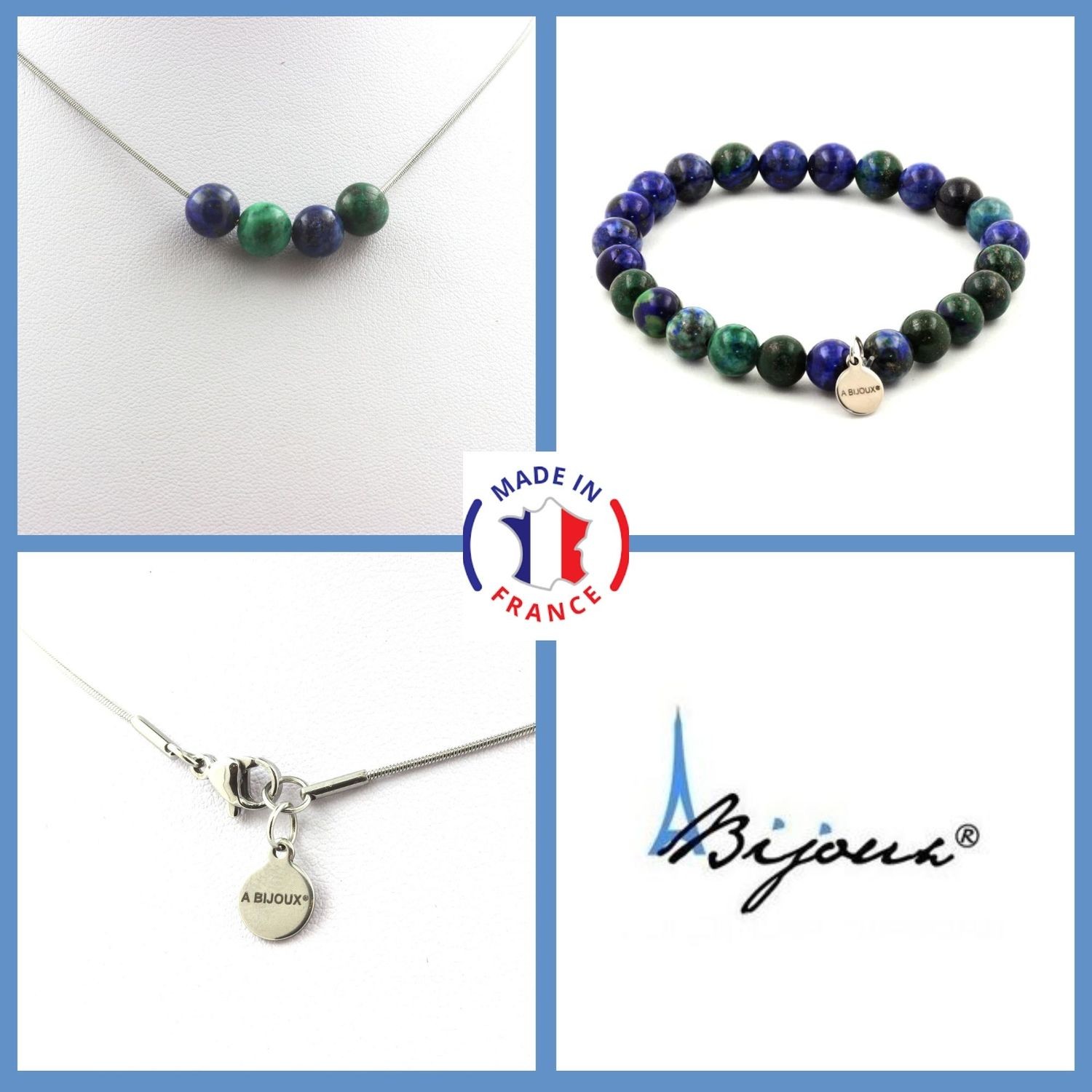 Azurite parure de bijoux avec bracelet et collier en minéraux naturels uniques