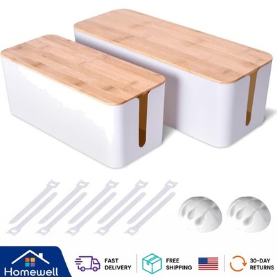 Stylish Under Desk Cable Management - Wooden Box Set for TV, Computer & more