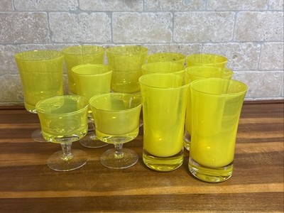 Vintage Denby Mirage Yellow Glassware Set Bo Borgstrom Sweden 1970s MCM 11pc EUC