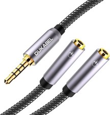 DUKABEL Long Headphone Splitter 4ft / 1.2m Shielded 48inch / 120cm, Grey
