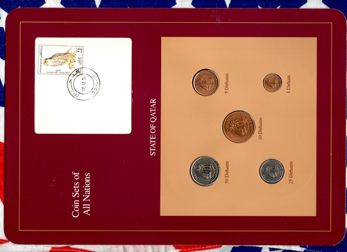 Kursmünzensätze aller Nationen Katar 1973-1990 UNC 25,50 Dirham 1990 Falke Stempel - Bild 1 von 4