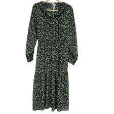 Madewell Green Floral Tiered Maxi Dress Womens M Boho Long Sleeve Cottage Core
