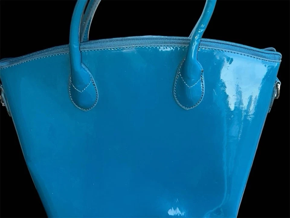 Grace Adele бирюзовый/синий лакированная кожа Дамская сумка в полоску интерьера и съемный ремень - Изображение 2 из 4