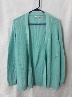 CHAUS Womens Cardigan Sweater Size M Mint Green Ribbed Knit Open Front