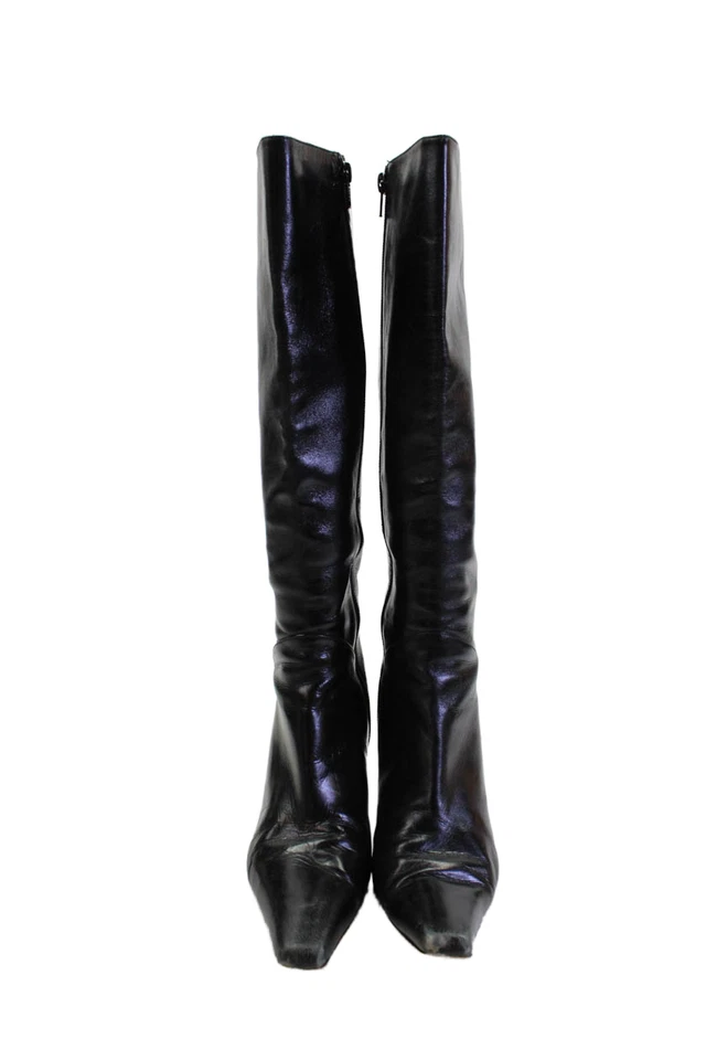 Botas Stuart Weitzman para mujer de cuero punta media pantorrilla negras talla 7,5 Foto 2 de 4