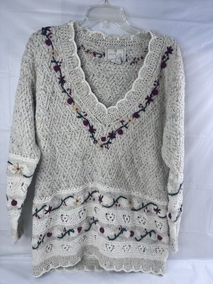 Express Tricot Women s Sweater M Knit Floral Spring Cottagecore Grannycore