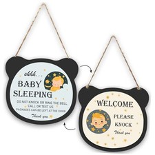 Baby Is Sleeping Sign, Shh Baby Sleeping Sign for Front Door,Wooden Double