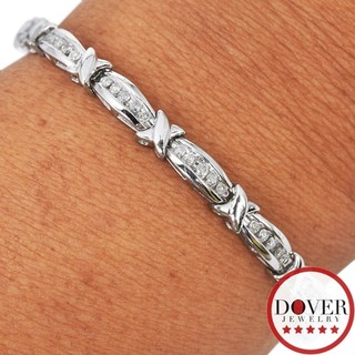 Brazalete tenis Estate de oro blanco con diamantes de 1 25 quilates de 7" con eslabones X 9 4 gramos sin precio base