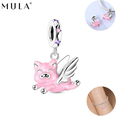 MULA 925 Sterling Silber CZ Cute Schwein Anhänger Charme für Frauen Armband