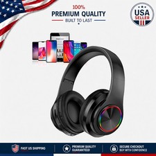 Kids' Bluetooth Over-Ear Headphones with Colorful LED Lights - Stylish Black