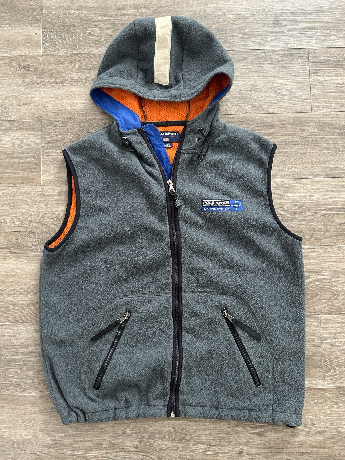 Vintage Polo Sport Ralph Lauren Men’s L Marine Systems Vest Gray USA Made Fleece