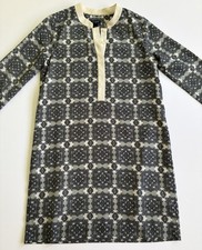 J Crew Printed Shift Dress Size 0 Ivory Gray Medallion Tunic Silky