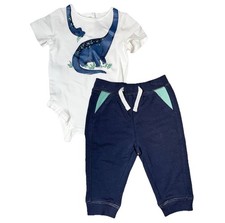 Tommy Bahama Two Piece Dinosaur Navy Pants White Short Sleeve NWT Infant 3-6 Mos
