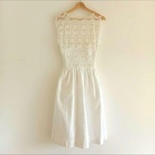Chanel White Vintage Dress Elegant Classic Flare Midi Pre-Owned
