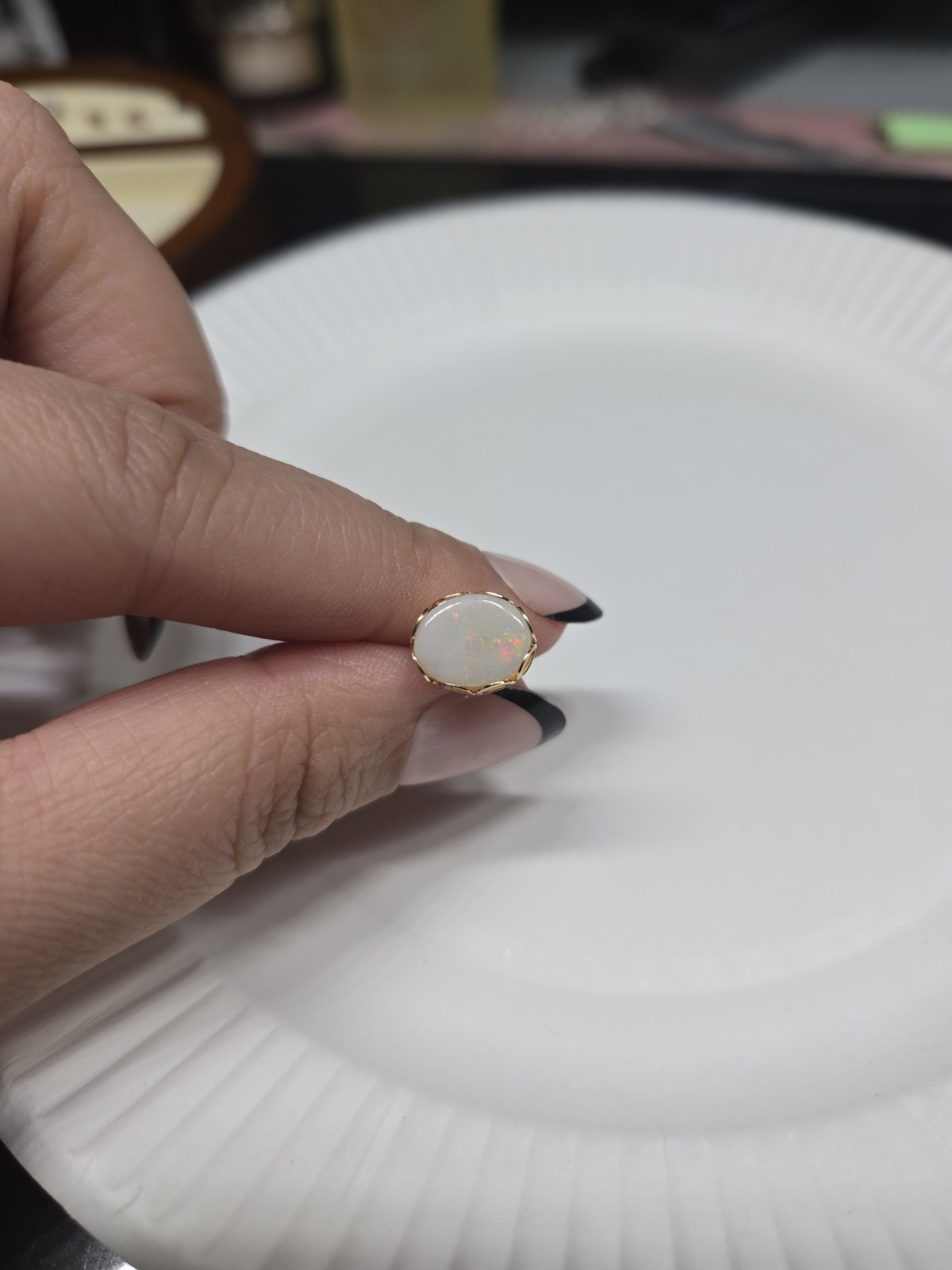 14k Solid Yellow Gold Single Stud Earring Opal Do… - image 4