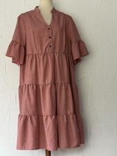 SHEIN Curve 1XL Pink Tiered Babydoll Dress Short Ruffle Sleeve V-Neck Boho Short