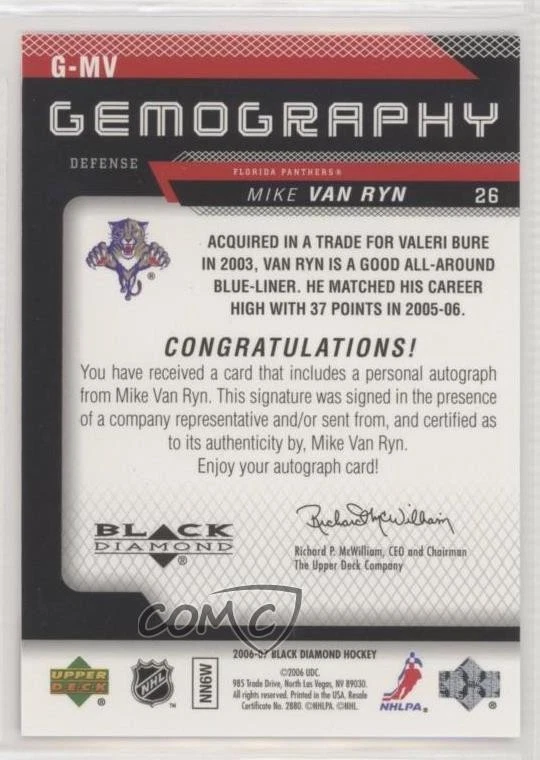 2006-07 Upper Deck Black Diamond Gemography Mike Van Ryn #G-MV Auto - Image 2 of 2