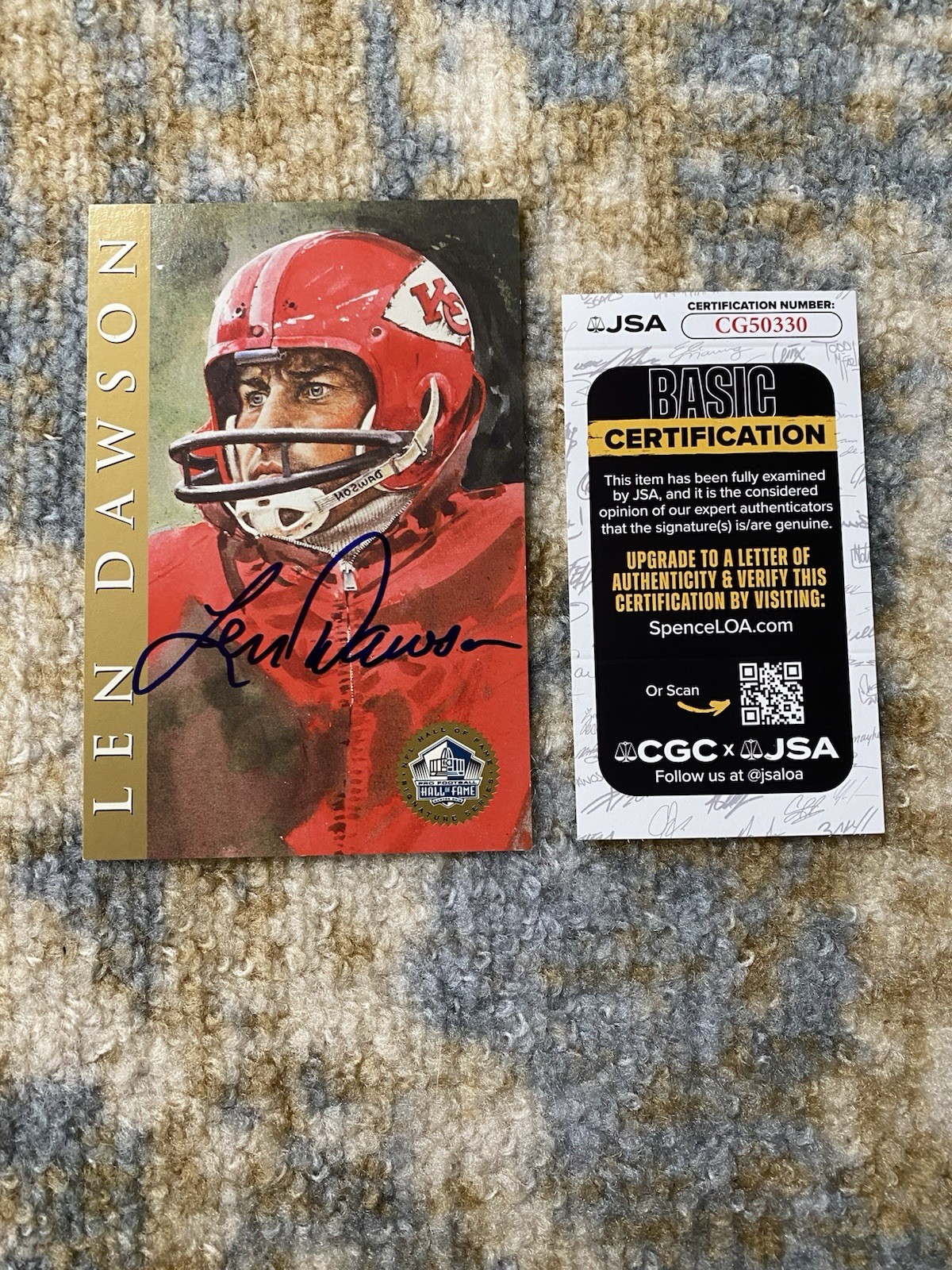 Len Dawson Autographed Signed Kansas City Chiefs 1998 Football Hall Of Fame Post Card JSA COA 