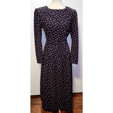 Soft Corduroy Vintage Dress Black Pink Floral Lanz of Salzburg Womens Sz 12