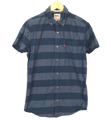 LEVI STRAUSS & CO Herren Hemd Größe M Regular Fit Gestreift Blau Kurzarm