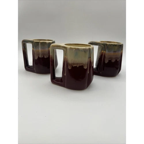Vintage Rodolfo PADILLA Hand Crafted Drip Glaze Pottery Coffee Mug Set Of (3)