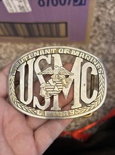 RARE US Marine Corps USMC 6.25" Belt Buckle Eagle Globe Anchor VTG Lieutenant